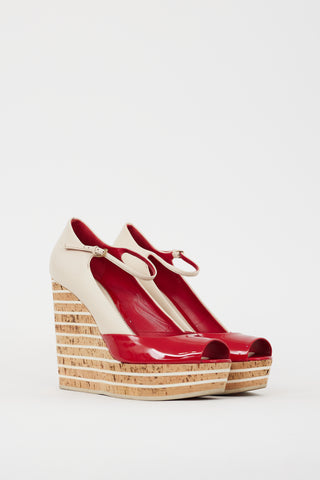 Gucci Cream & Red Leather Wedge Heel
