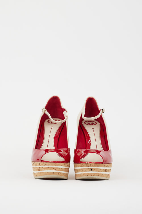 Gucci Cream & Red Leather Wedge Heel