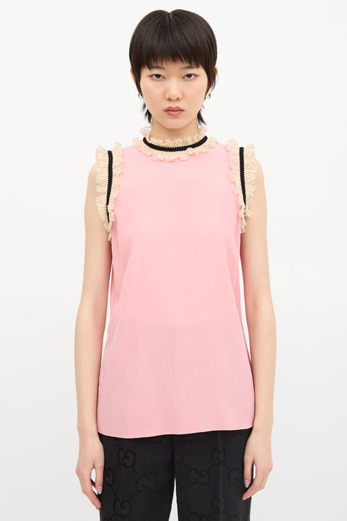 Gucci Crepe Ruffle Sleeveless Blouse