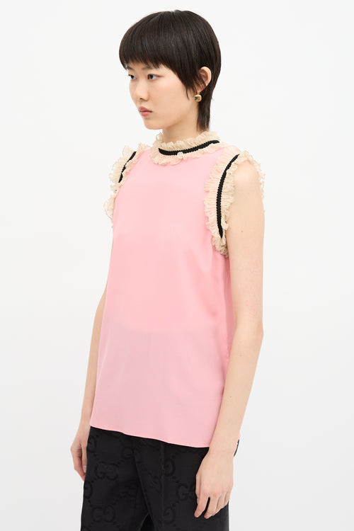 Gucci Crepe Ruffle Sleeveless Blouse
