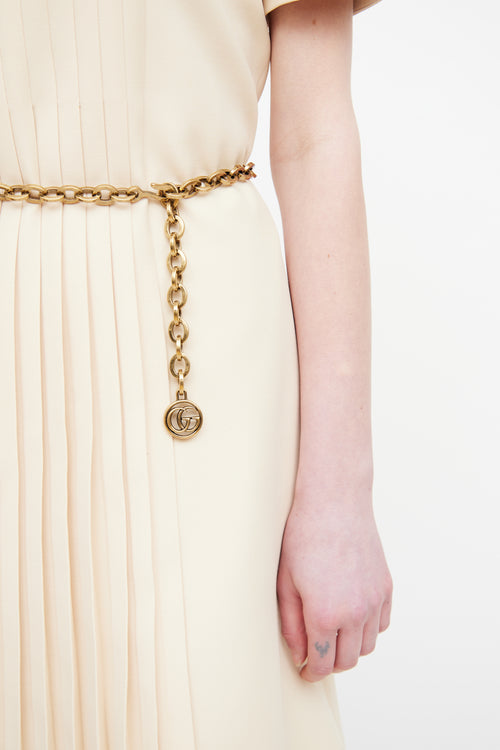 Gucci Beige Pleated Chain Belt Dress