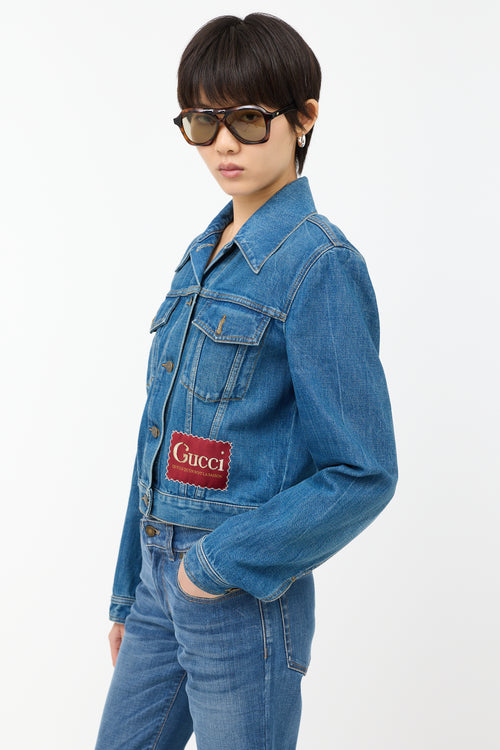 Gucci Cropped Denim Logo Jacket
