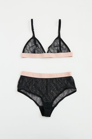 Gucci Black & Pink GG Tulle Lingerie Set