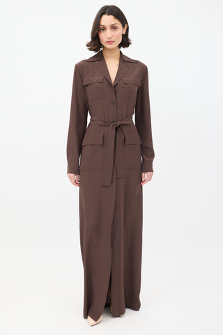 Gucci Dark Brown Four Pocket Belted Maxi Shirt Dress