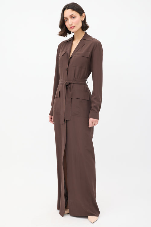 Gucci Dark Brown Four Pocket Belted Maxi Shirt Dress