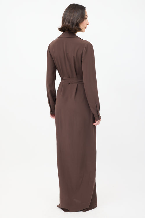 Gucci Dark Brown Four Pocket Belted Maxi Shirt Dress