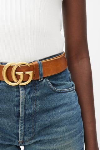 Gucci Dark Brown & Gold Leather Marmont Belt