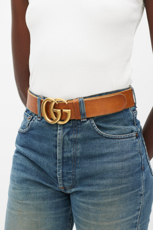Gucci Dark Brown & Gold Leather Marmont Belt