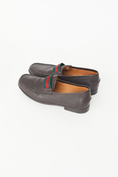 Gucci Dark Brown Leather & Web Loafer