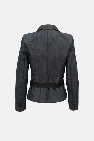Gucci Denim and Leather Trim Blazer