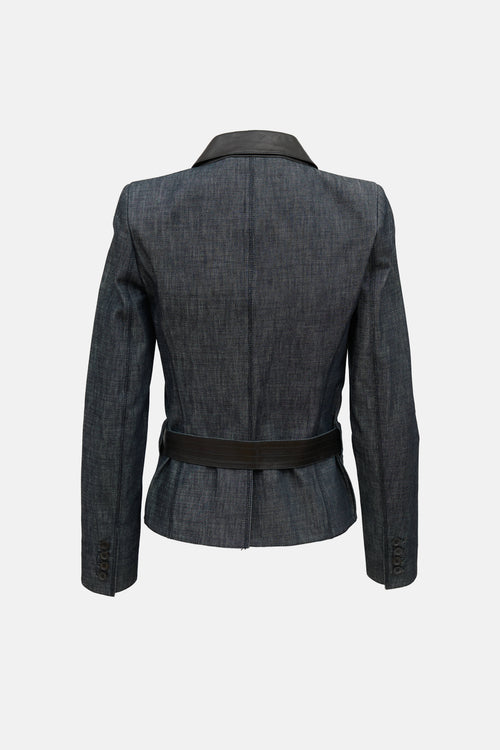 Gucci Denim and Leather Trim Blazer