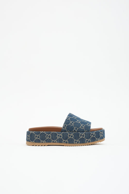Gucci Denim Allover GG Slide