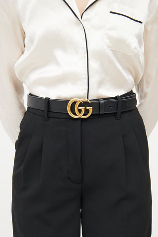 Gucci Black Leather Double G Belt