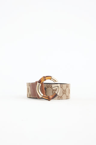 Gucci Canvas & Leather Monogram Belt