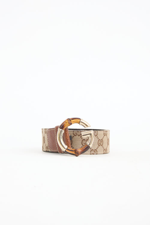 Gucci Canvas & Leather Monogram Belt