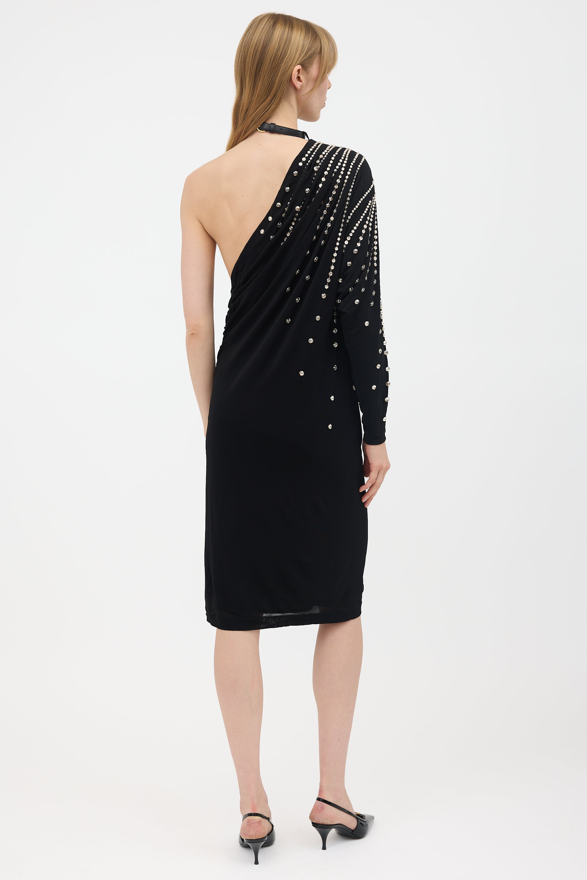 gucci one shoulder dress Gucci one-shoulder ruffle-trimmed point d'esprit tulle mini dress - Size 40