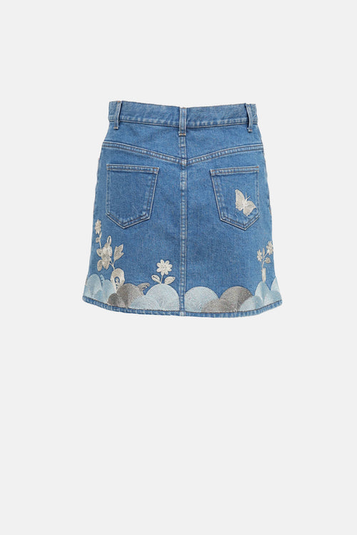 Gucci Embroidered Denim Mini Skirt