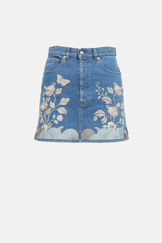 Gucci Embroidered Denim Mini Skirt