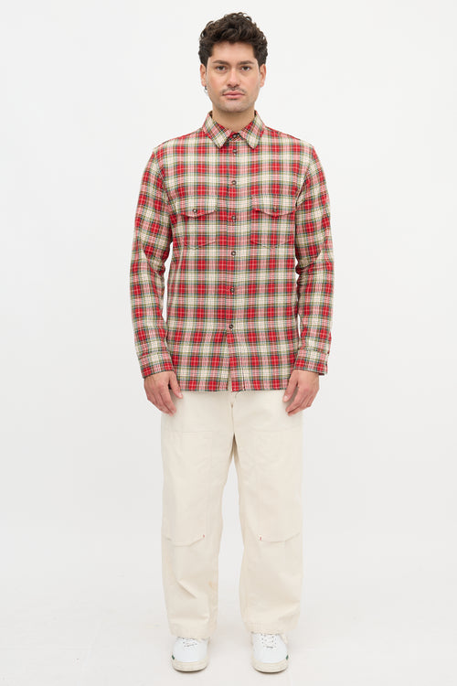 Gucci Embroidered Patch Plaid Shirt