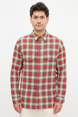 Gucci Embroidered Patch Plaid Shirt