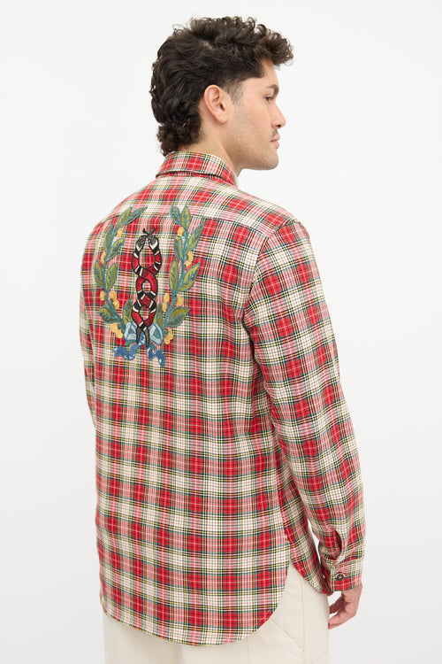 Gucci Embroidered Patch Plaid Shirt