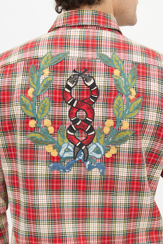 Gucci Embroidered Patch Plaid Shirt