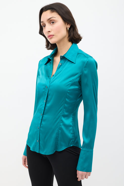 Gucci FW 2003 Turquoise Blue Silk Shirt