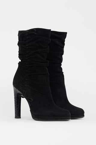 Gucci Fall 2004 Black Suede Ruched Bow Boot