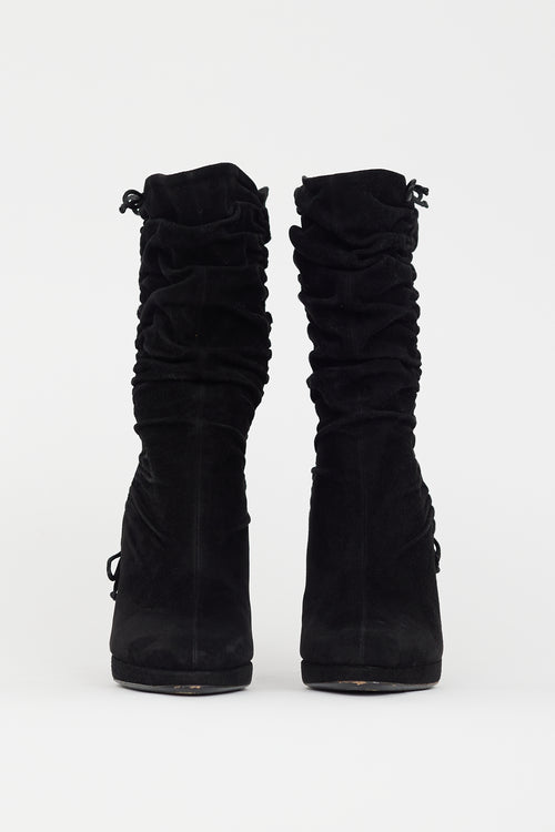 Gucci Fall 2004 Black Suede Ruched Bow Boot