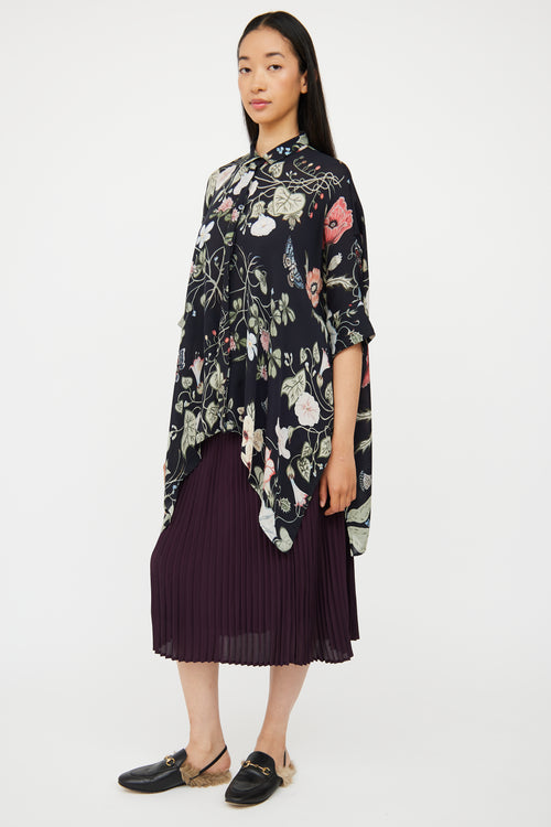 Black & Multi Floral Asymmetrical Shirt