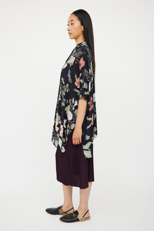 Black & Multi Floral Asymmetrical Shirt