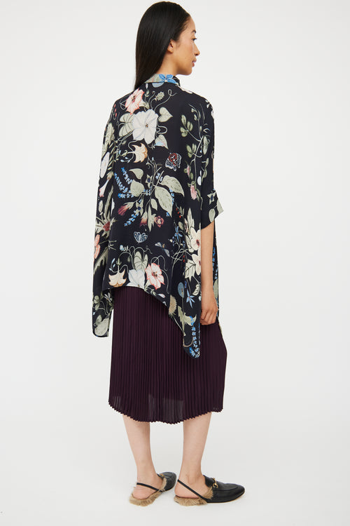 Black & Multi Floral Asymmetrical Shirt