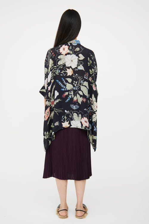 Black & Multi Floral Asymmetrical Shirt