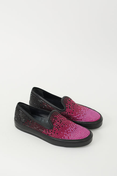 Gucci Fuchsia & Black Crystal Embellished Slip On Sneaker