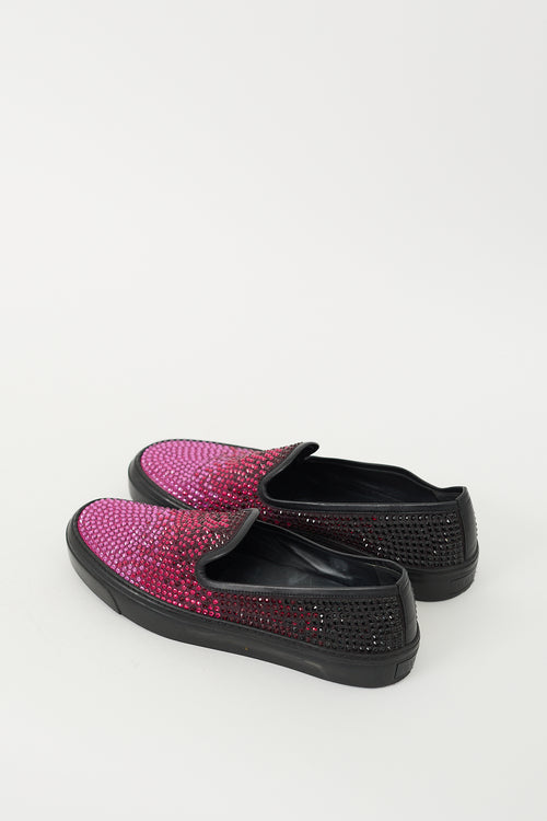 Gucci Fuchsia & Black Crystal Embellished Slip On Sneaker