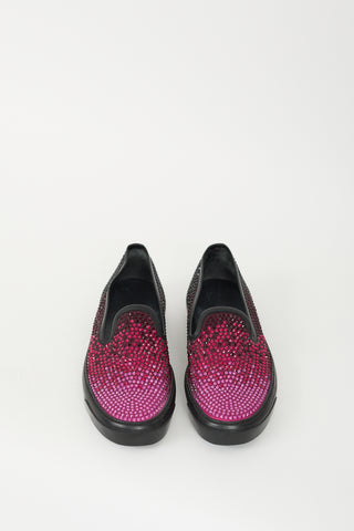 Gucci Fuchsia & Black Crystal Embellished Slip On Sneaker