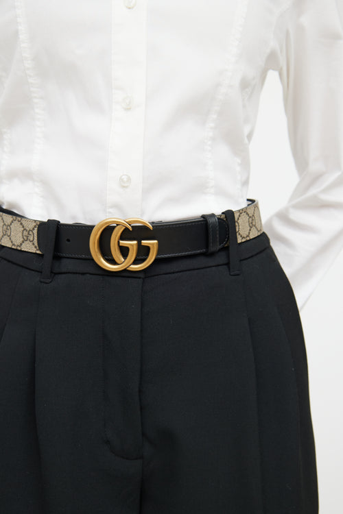 Gucci Beige & Black Leather Marmont Monogram Belt