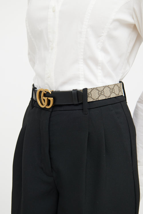 Gucci Beige & Black Leather Marmont Monogram Belt