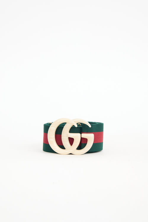 Gucci Elastic Web Marbled GG Buckle Belt