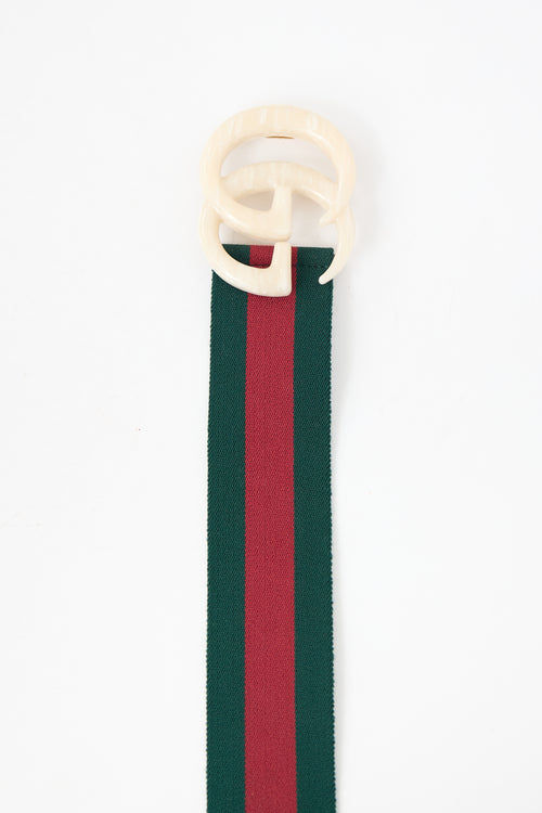Gucci Elastic Web Marbled GG Buckle Belt