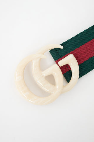 Gucci Elastic Web Marbled GG Buckle Belt