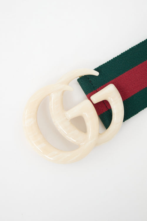 Gucci Elastic Web Marbled GG Buckle Belt