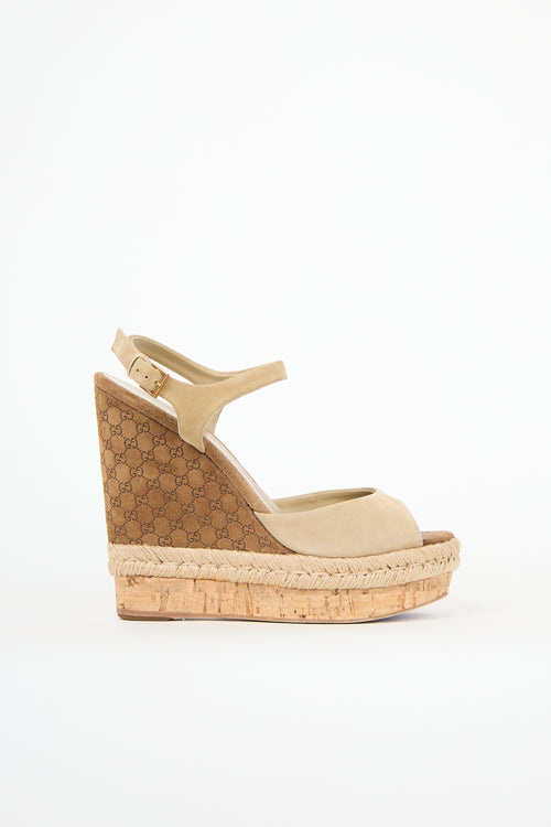 Gucci Suede GG Layered Wedge Sandal