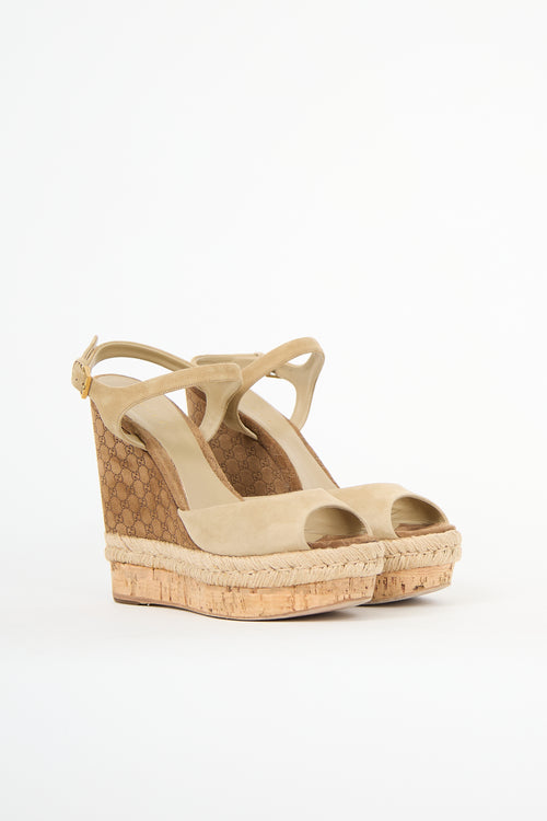 Gucci Suede GG Layered Wedge Sandal