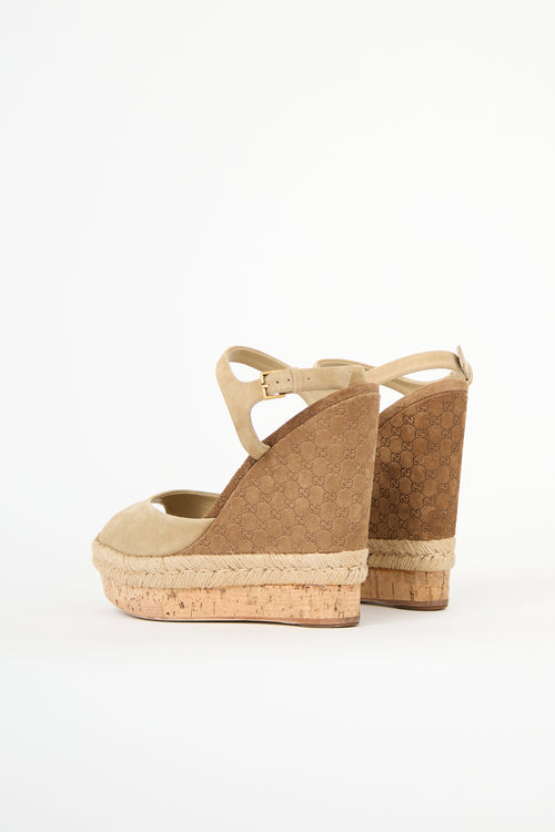 Gucci Suede GG Layered Wedge Sandal