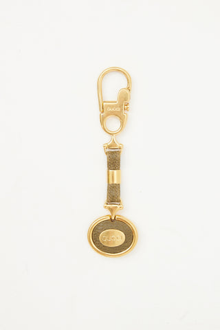 Gucci Gold Green Leather Keychain Tag