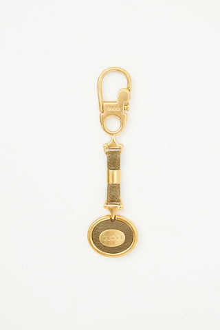 Gucci Gold Green Leather Keychain Tag