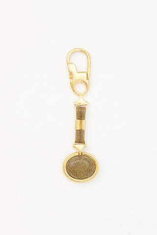 Gucci Gold Green Leather Keychain Tag