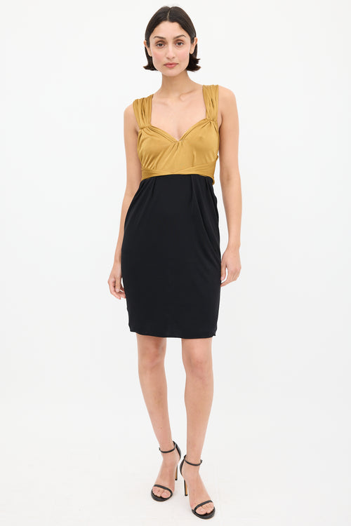 Gucci Gold & Black V-Neck Dress