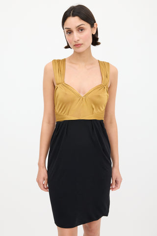 Gucci Gold & Black V-Neck Dress